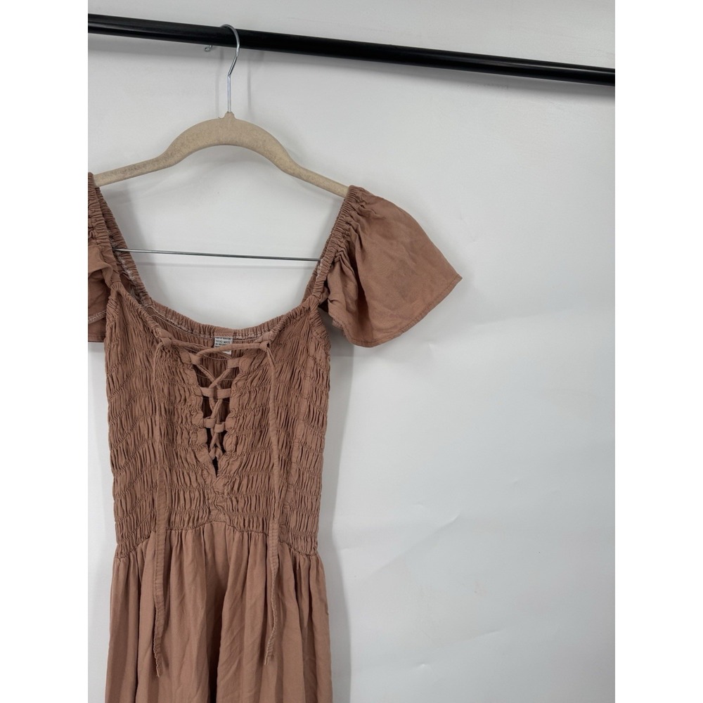 Unbranded Milk Maid Cottage Peasant Midi Dress Women 2 Blush Lace Up Coquette - Picture 7 of 7